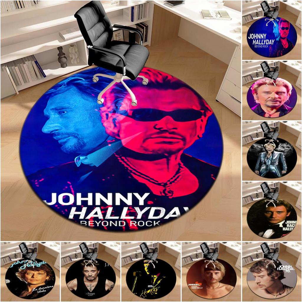 1pc French rock legend Johnny Hallyday Round carpet Painted Printed circular carpet, home door mat, outdoor travel protection carpet