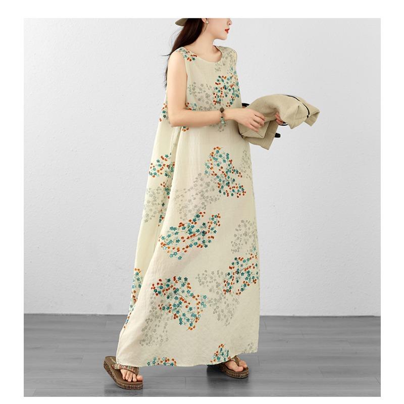 DIMANAF New 2026 Women Plus Size Summer Beach Lady Long Dress Vest Sleeveless Maxi Floral Print Sundress Loose Oversize Clothing