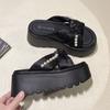 Fashion 9CM Women High Platform Beads Slippers New 2025 Summer Beach Ladies Wedge Heels Shoes Woman Outside Chunky Sandals