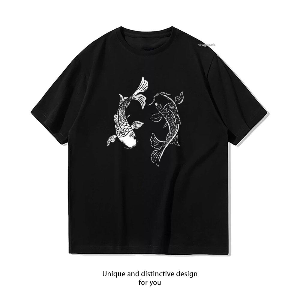 Yin Yang Fisch Koi Fisch Grafik T-Shirts Geschenk für Damen Herren Unisex Oberteil Baumwolle T-Shirt Vintage Musik Bester Film Kurzarm