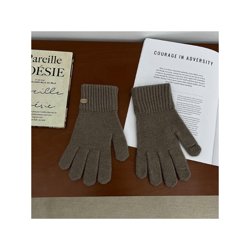 

Merino Pure Wool Knitted Gloves for Women Autumn and Winter Touch Screen Solid Color Warm Five Finger Gloves for Couples One Size