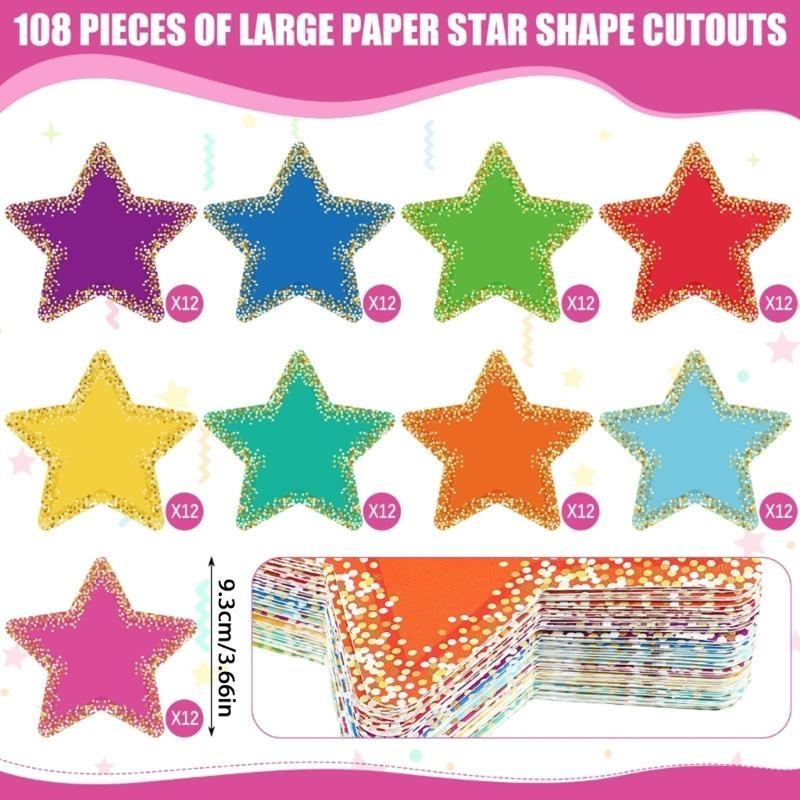 W89C 108Pcs Star Paper Cutouts for Classroom Bulletin Board Wall Decoration 5.5Inch