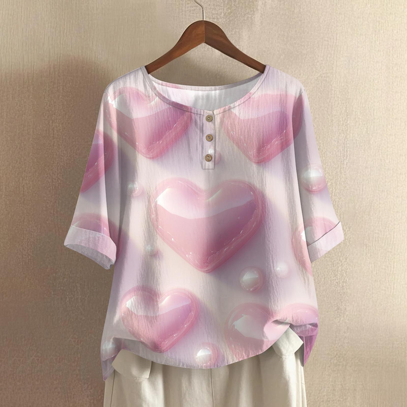 

Women s Casual And Comfortable Mid,Length Round,Neck Fashion Print Cotton,Linen Top XL червоний