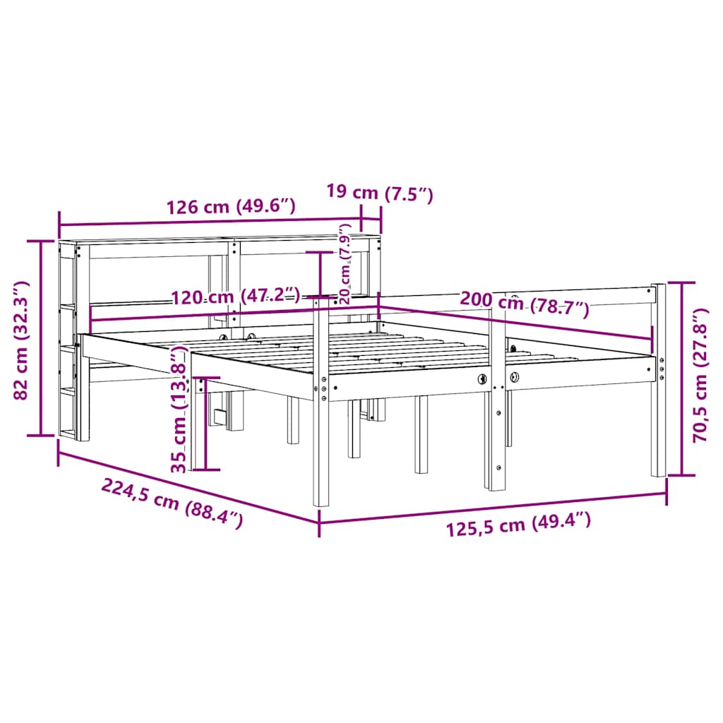 Senior Bed with Headboard Without Mattress 120x200 cm