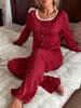 Women's European & American Lace Cardigan Pajama Set, Long-Sleeved Top & Pants, Autumn/Winter Style