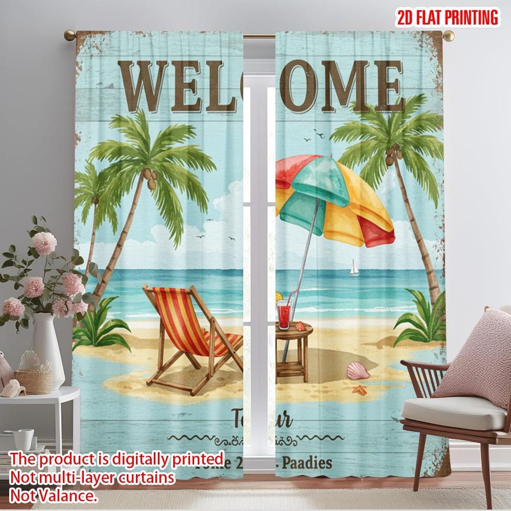 

2pcs 2D flat printing Drapes Welcome Tropical Beach Paradise Scene Fabric Without Electricity Party Decorations for Photo Booths 52.50×116.00 CM 2pcs