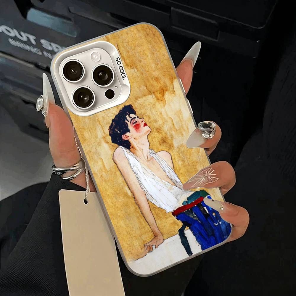 E-Egon S-Schiele  Phone Case For iPhone 17,16,15,14,13,12,11 Plus,Pro Max,XS,white silver phone case