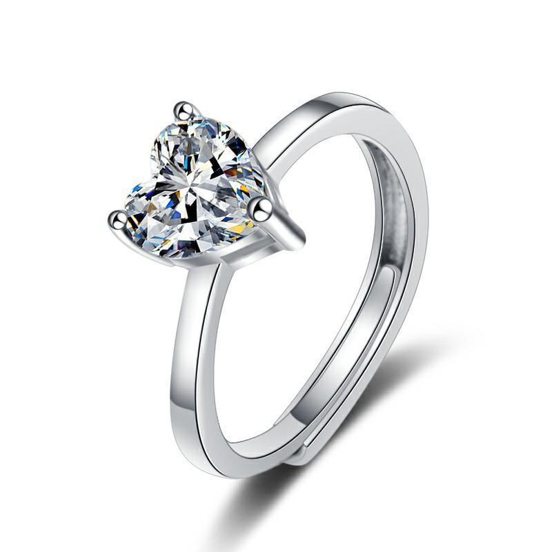 Heart Cut Moissanite Style Simulation Diamond Couple Ring Adjustable Open Engagement Wedding Ring for Women European Style Adjustable opening