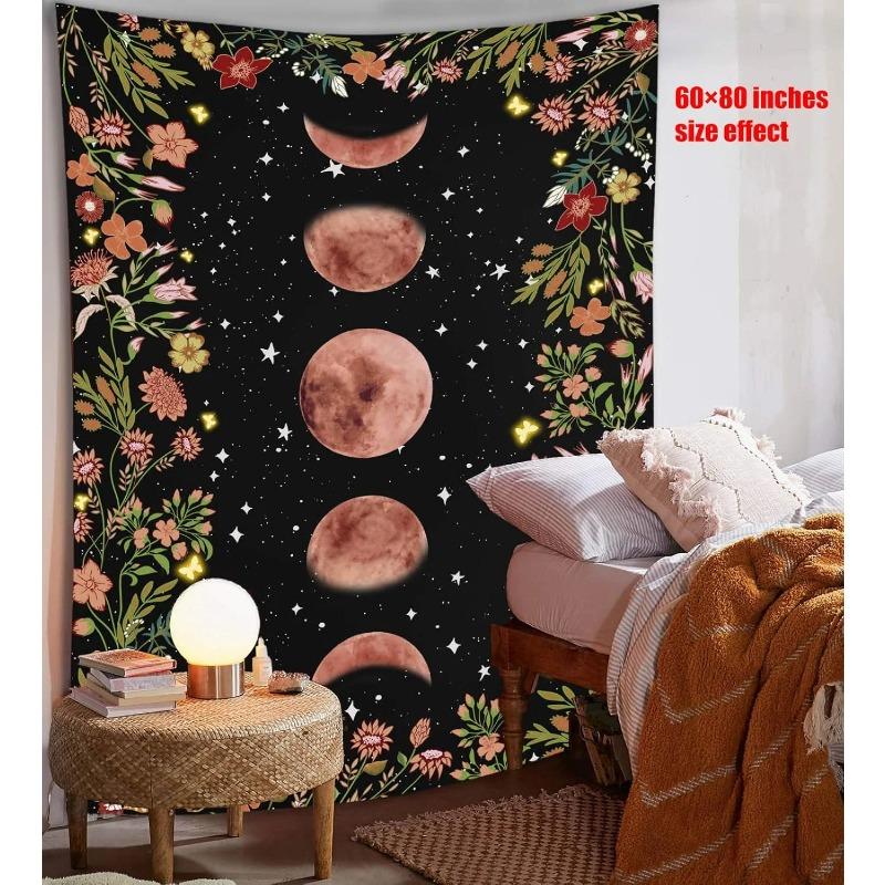 Moonlight Garden Tapestry Plants Flowers Ins Style Wall Hanging Waterproof Fade Proof Bedroom Room Wall Decor Home Decor