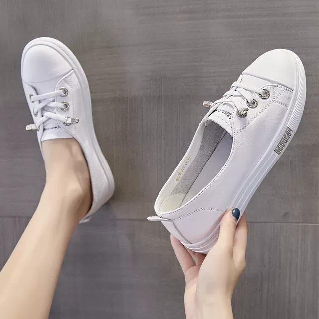 Cowhide Shallow Mouth Spring and Summer White Shoes Women's New Casual Versatile Women's Shoes Flat-soled Fashion Board Shoes Single Shoes