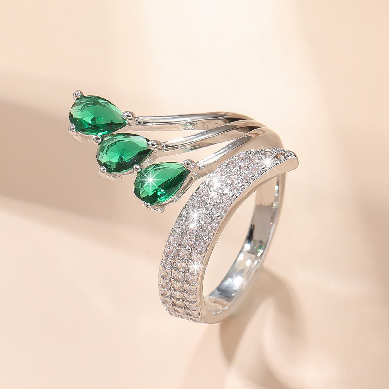 

Милое женское кольцо с зеленым цирконием и каплей воды, регулируемое, винтажное золотого цвета, открытое, свадебное украшение для женщин resizable