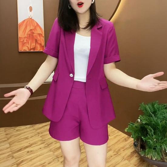 Women's 2 Piece Blazer Outfits Casual Short Sleeve Open Front Blazer And Shorts Set