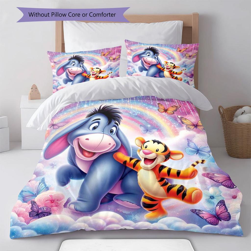 Colorful Cloud-patterned Eagle Ears and Tigger Print: Comfortable Bedding Set, Perfect for Decorating A Child's Bedroom.