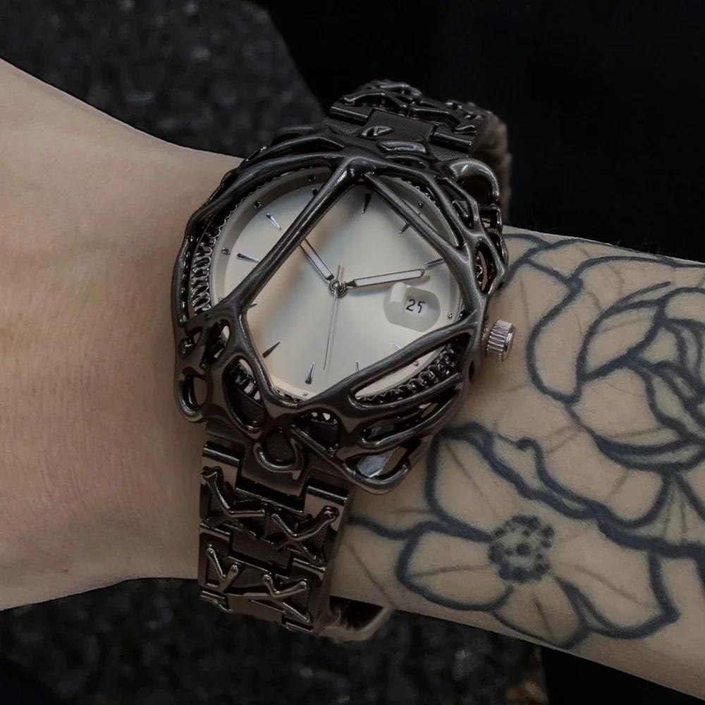 Hochwertiges Schwarzes Armband Y2k Quarz Uhr Herren Antik Alabaster Personalisierbar Unisex Kreativ Mittelalterliche Mode Kreative Uhr