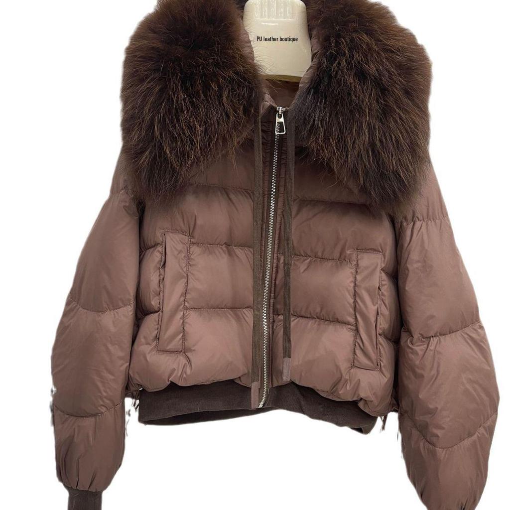 Fashionista 2024 Velvet Down Jacket with Raccoon Fur Collar – Short, Chic Winter Coat