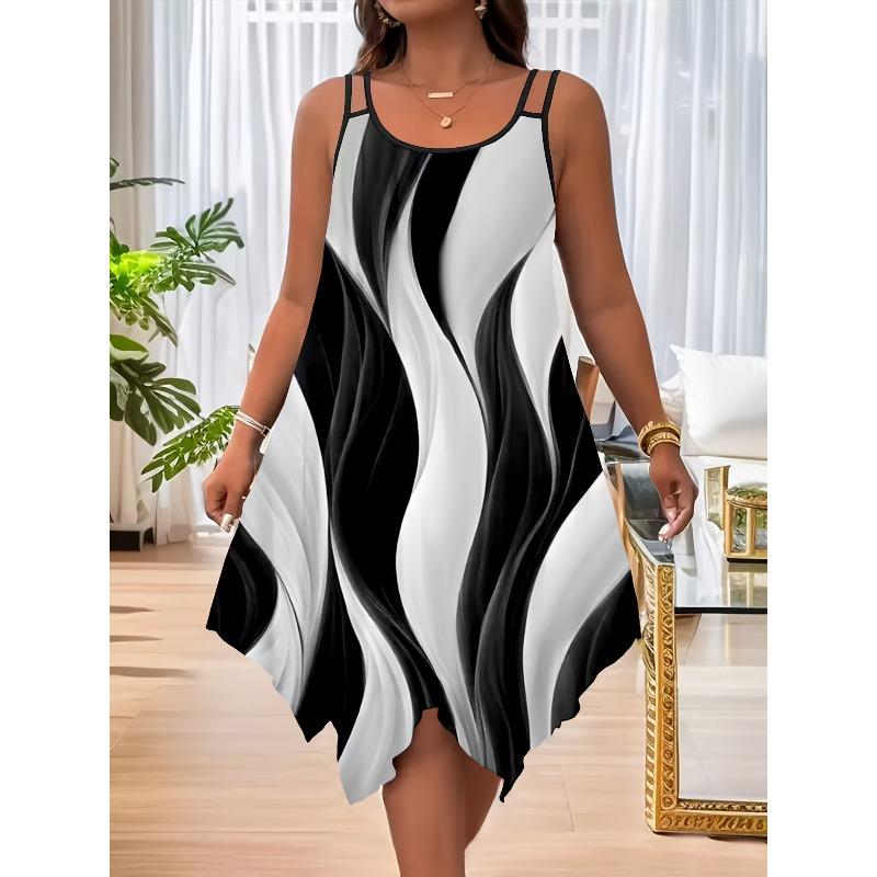 Coat Summer European and American Fashion Hem Double Shoulder Strap Random Print Women's Dress Temperament Commuting