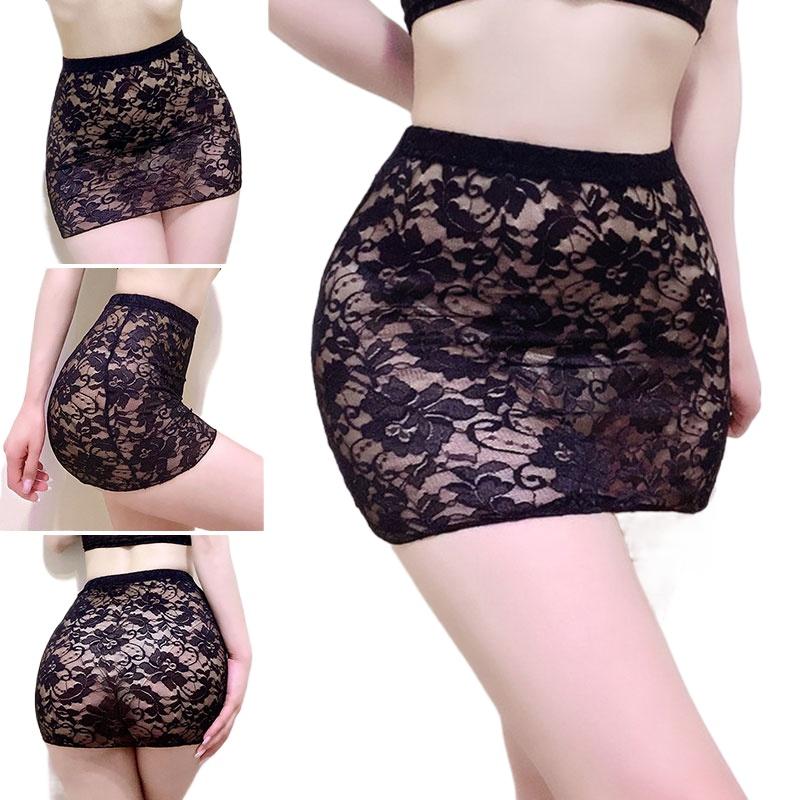 Women's Lace Lingerie Mini Skirt Micro See Through Black White Sexy High Waist