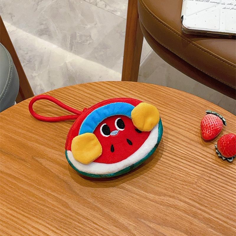 Cute Cartoon Fruit Strawberry Plush Coin Wallet Kawaii Data Cable Jewelry Key Bag Wallet Pendant Portable Accessory Storage Bag