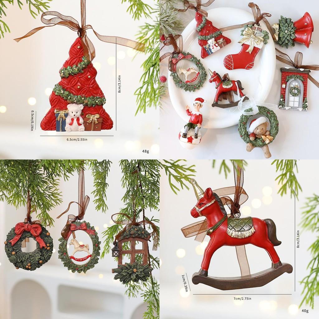 Christmas Vintage Resin Tree Ornaments With Bell Decorations For Holiday Decor