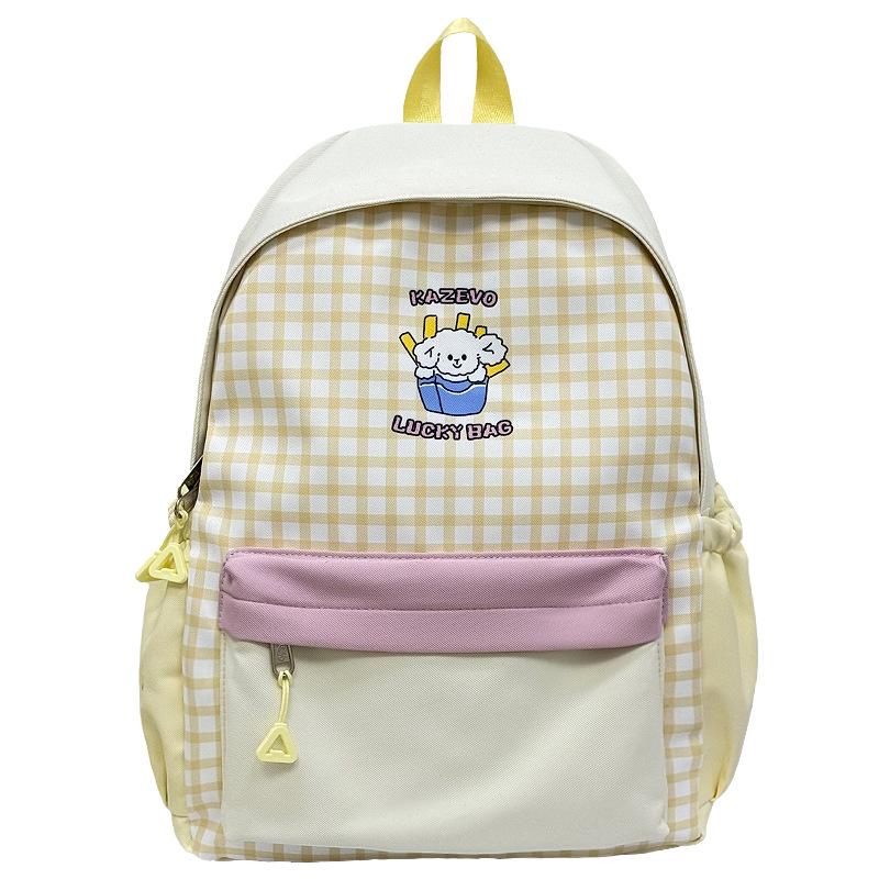 Schoolbag New ins Cartoon Puppy Backpack for Junior High School Students Large Capacity Fashion Versatile Plaid Lightweight Campus Backpack