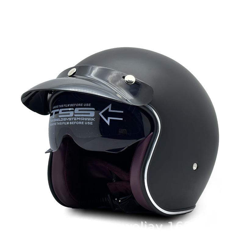 Export vintage 3/4 Motorcycle helmet with built-in visor in latte style DOT Authentication