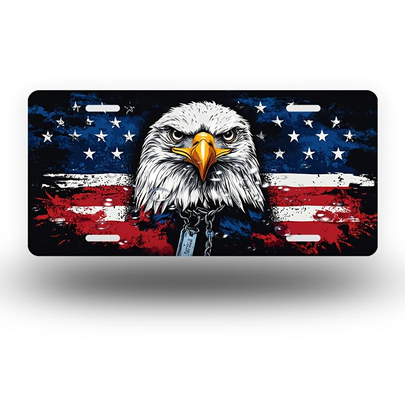 

HD Aluminum Metal Sign American Flag Bald Eagle Vintage License Plate Style Wall Decor Retro USA Patriotic Eagle with Dog Tag 15x30cm(5.9x7.8inch)