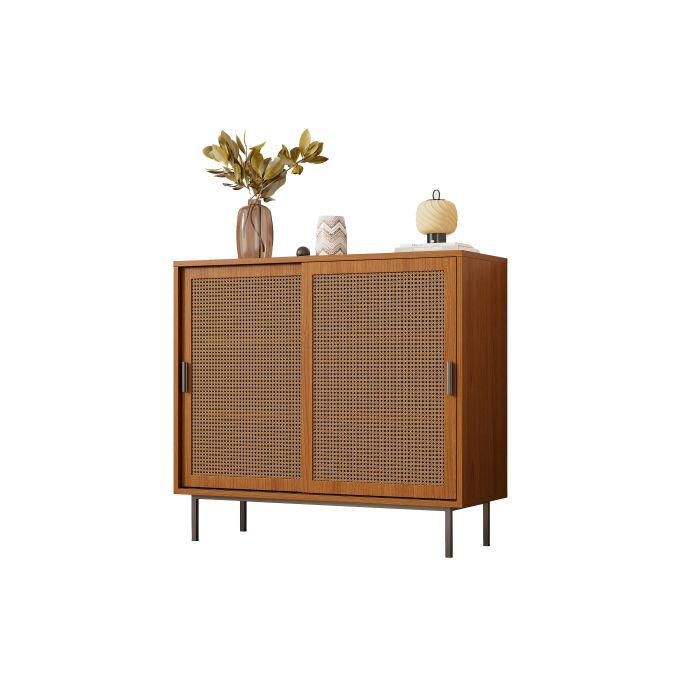 Meuble de cuisine - MUVOE - Commode - 2 portes coulissantes - Étagères réglables - Marron