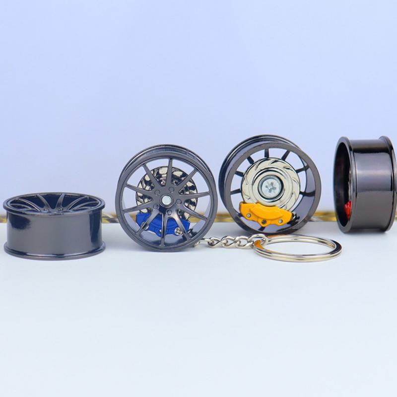 1PC Wheel Hub Car Key Chain Fidget Toy Car Tire Brake Disc Keychain Fingertip Gadget Keyring Bags Pendant 3D Alloy Model Gift