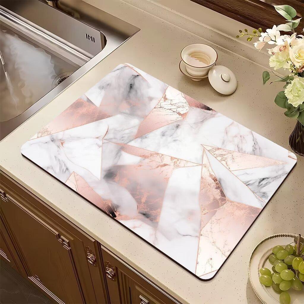 Absorbent Anti-slip Coffee Dish Mats Marble Print Kitchen Absorbent Draining Mat Drying Mat Quick Dry Bathroom Drain Pad