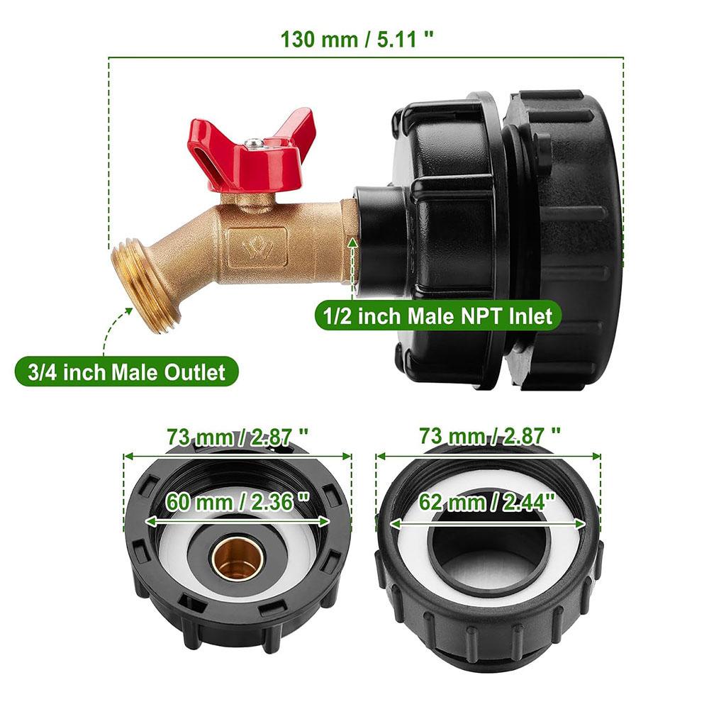 2.44" Fine Thread Adapter for 275-330 Gallon IBC Tote Tank + 2.36" Coarse Thread