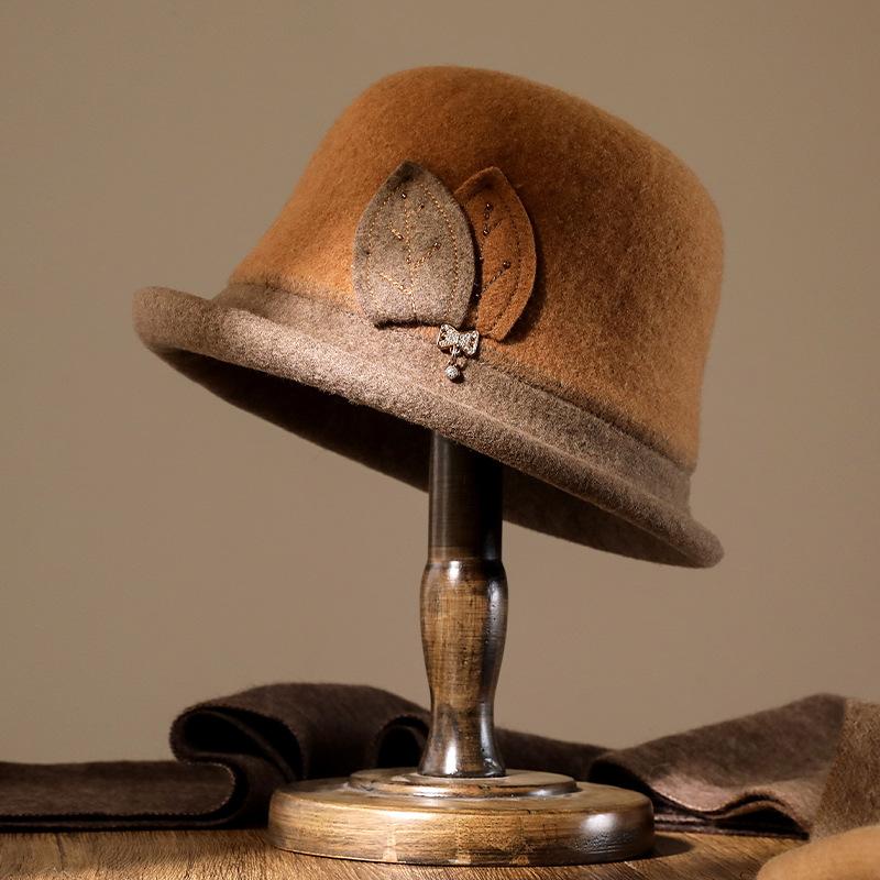 Woolen Fisherman's Hat, Women's Autumn and Winter Warm Fashion Top Hat Temperament, Mother Shows Washbasin Hat
