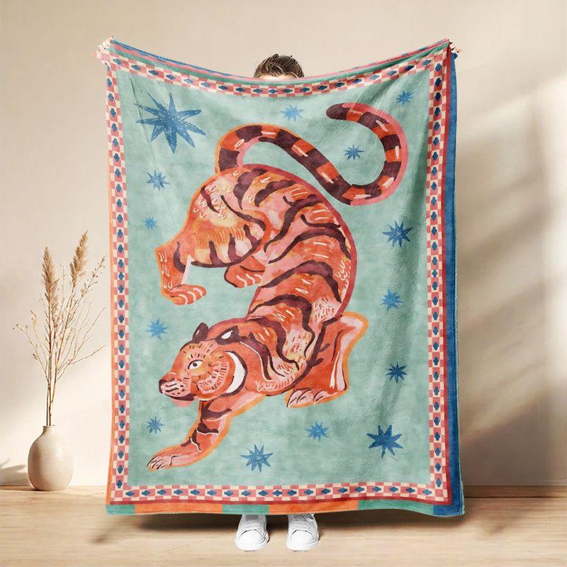 Medieval Wild Animal Flannel Throw Blanket Lion Tiger Leopard Floral Art Print Soft Warm Vintage Sofa Bedroom Home Decor