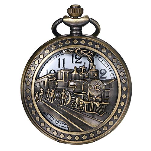 

JEWELRYWE Винтажный кулон-поезд Аналоговые карманные часы-ожерелье для мужчин, Идеально подходит для церемоний совершеннолетия, дней рождения, юбилеев и Рождества. В