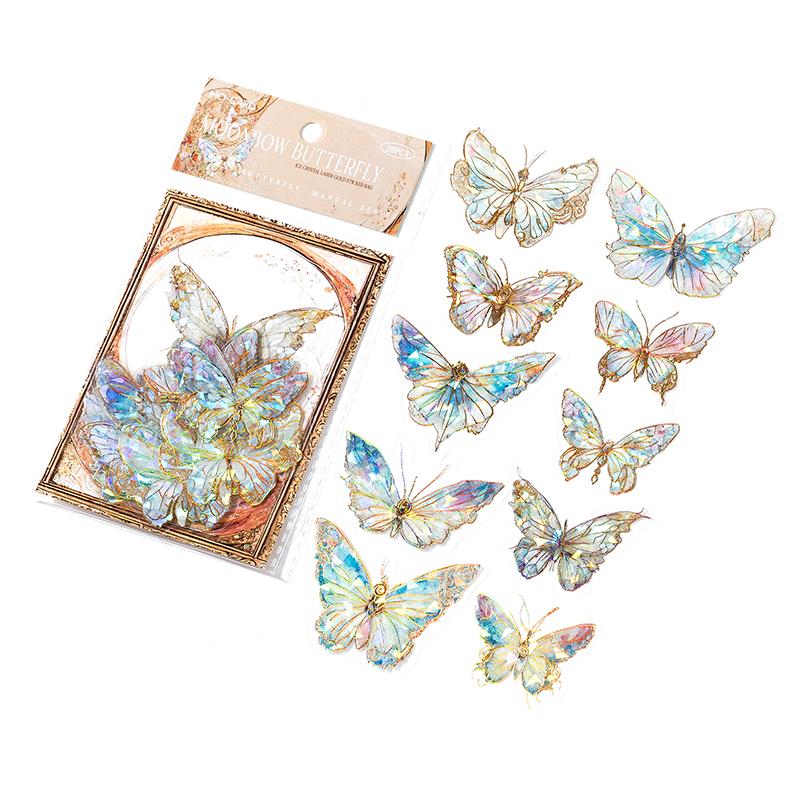 

20Pcs PET Butterfly Stickers Transparent Decorative Decals DIY Scrapbooking Collage Photo Album Waterproof Decor Stickers