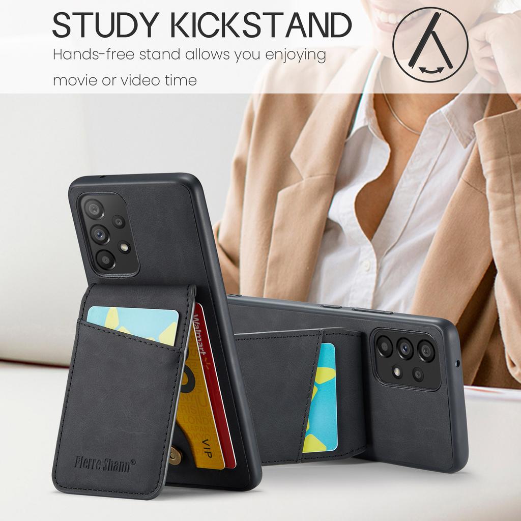FIERRE SHANN For Samsung Galaxy A52 4G/5G/A52s 5G PU Leather+TPU Kickstand Shell RFID Blocking Card Holder Phone Case