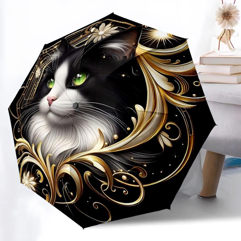 1pc Black-and-White Cat Portrait Automatic Umbrella - Automatic Opening And Closing, Sturdy Iron Frame, Portable Folding Design yy251018165