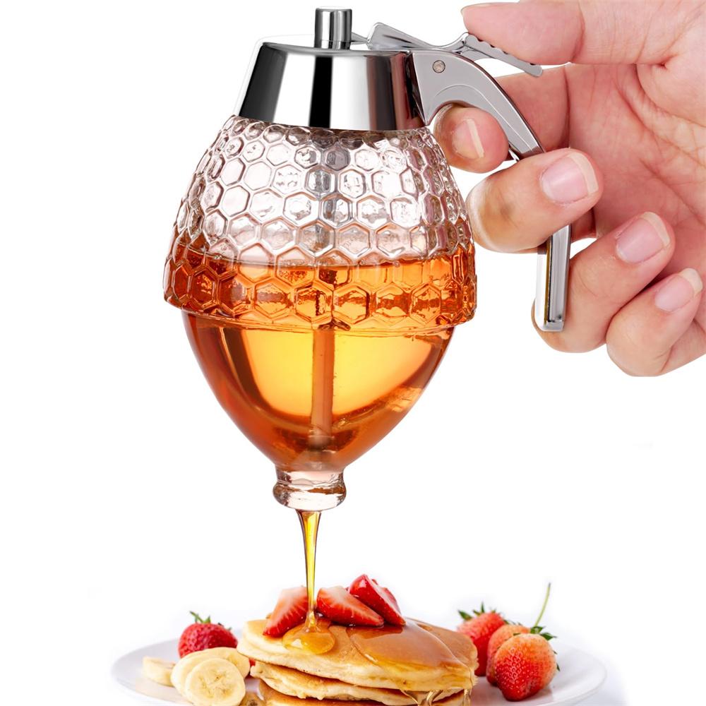 1pack Honey Dispenser No Drip Acrylic with Stand Honey Container Coffee Syrup Dispenser Honey Jar Container Kitchen Accessories