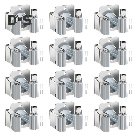 Wall Mount Broom Holder Non-Slip Design Simple Installation Stainless Steel Heavy Duty Mop Holder Broom Hanger with Screws