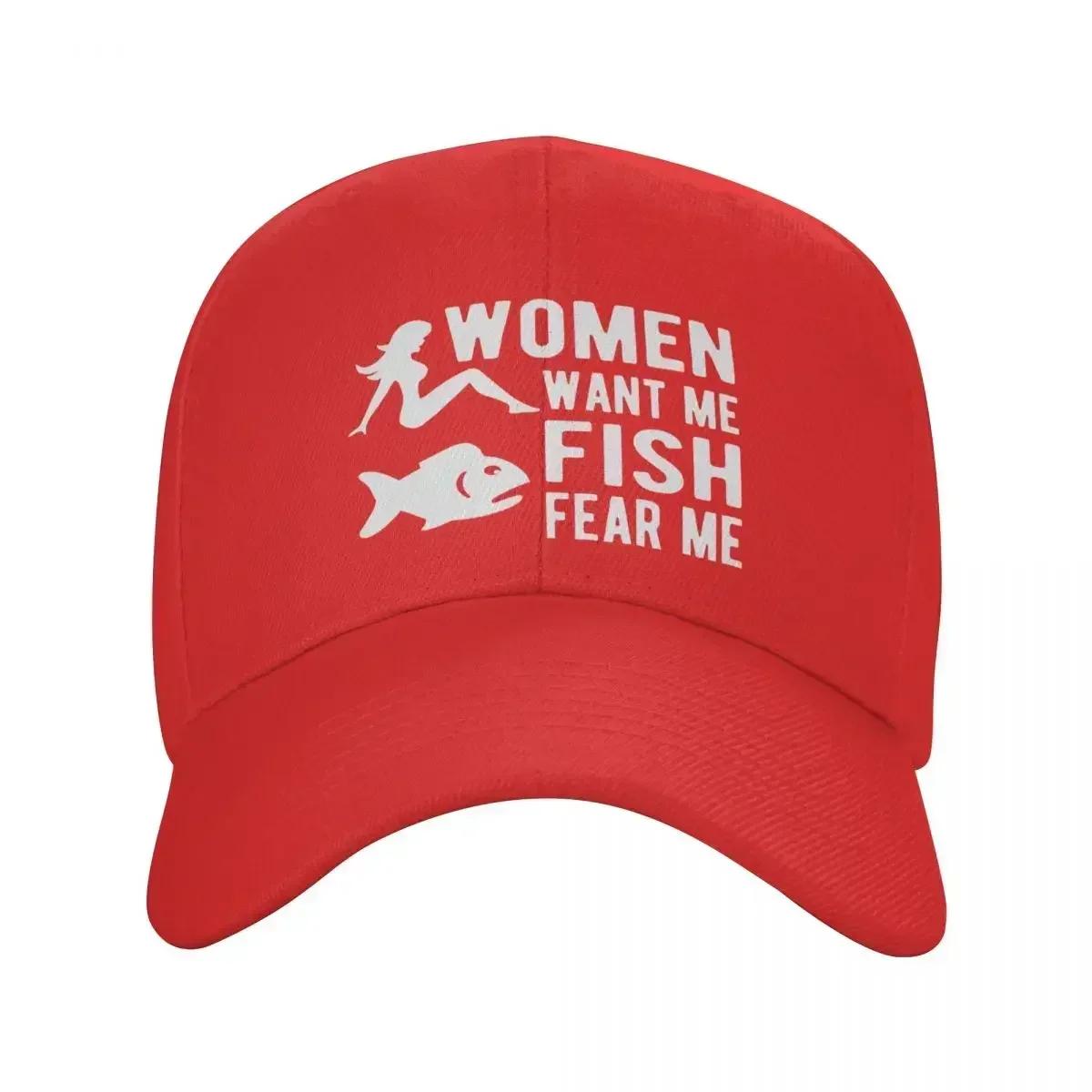 

Custom Women Want Me Fish Fear Me Baseball Cap Unisex Women Adjustable Funny Fishing Dad Hat Sports Snapback Caps Summer Hats Adjustable Cap