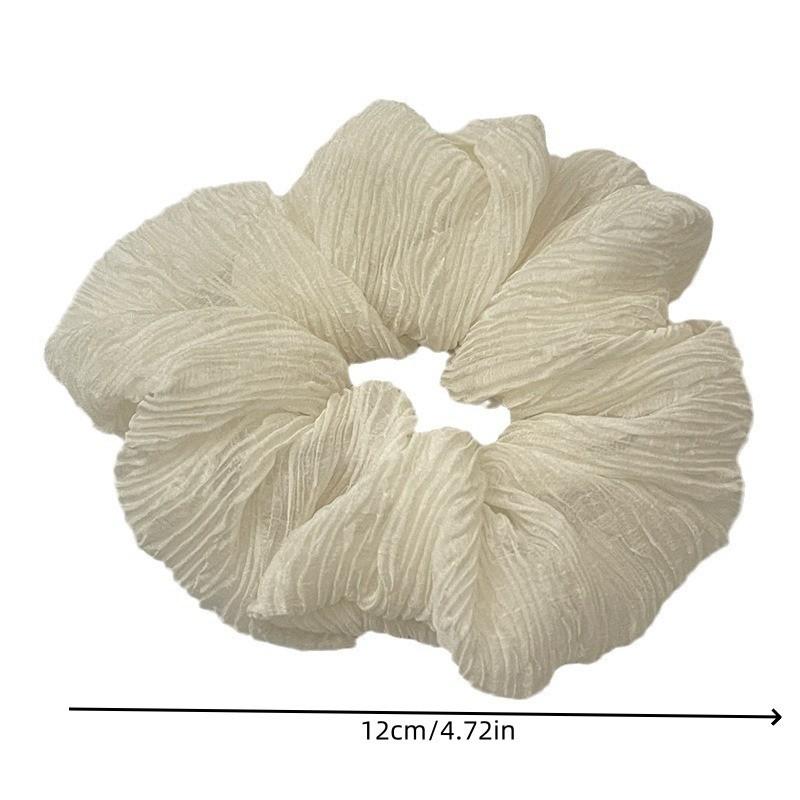 Solid Color Pleated Fabric Hair Ring Women Simple Cream Style High Elastic Scrunchie High-end Hair Accessories