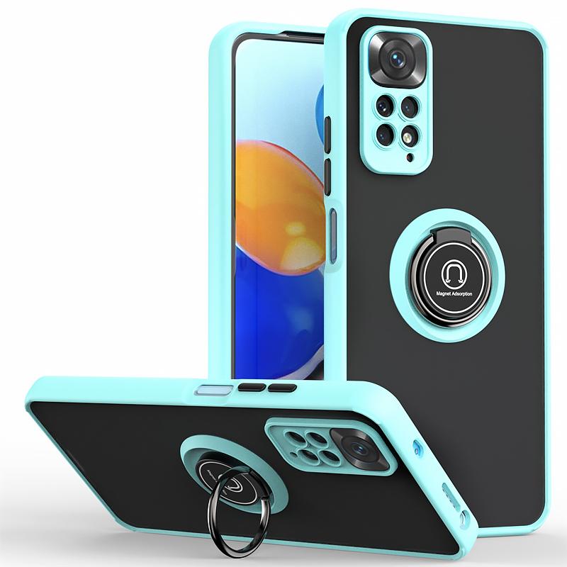 Shockproof PC Matte Armor Case For Xiaomi Redmi Note 11 11S 11E 11Pro 4G 5G Car Magnetic Ring Holder Cover for Redmi Note11 Pro