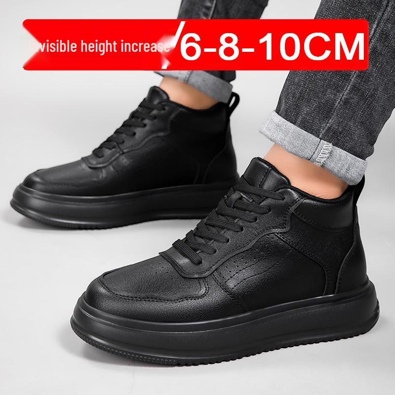 New British Style Mid-High Top Canvas Shoes: Lightweight, Breathable, Thick Sole, Hidden Heel, 10CM Casual Sports Shoes for Men