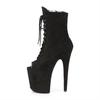20Cm Front Lace-up Fish Mouth Thin Heel High Heel Low Boots Nightclub Stage Pole Dance High Heel Sole Short Boots YKC