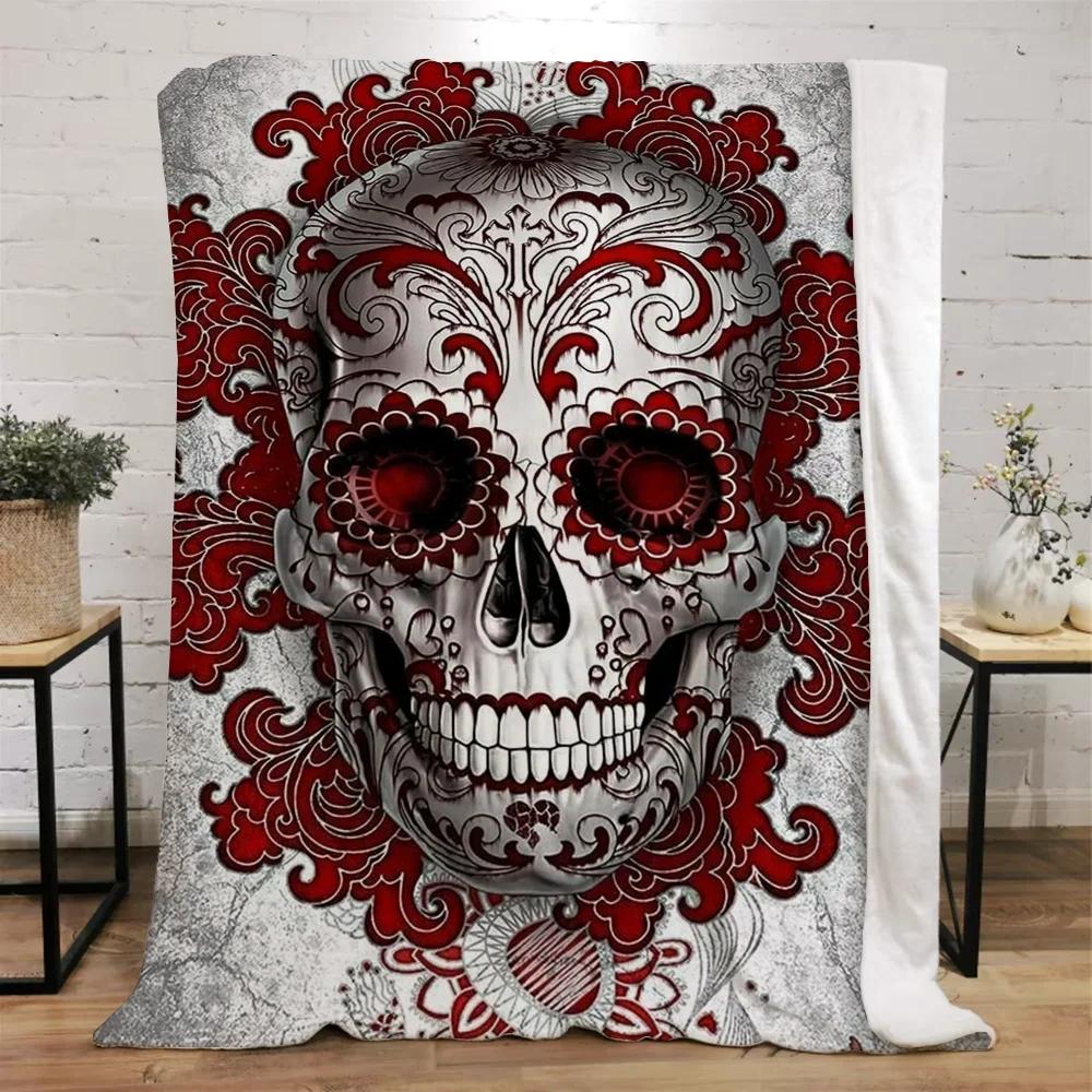 Mexico Flower Skull Custom Blanket King Size Hairy Blankets for Bed Throw Home Interior Knitted Plaid Luxury Bedding Beach Towel