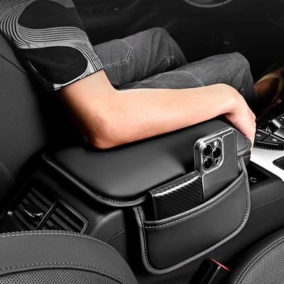 Auto Mittelkonsole Schutzabdeckung Aufgewertetes Armlehnenbox Kissen Armlehnenmatte mit Seitentasche PU Leder Autozubehör