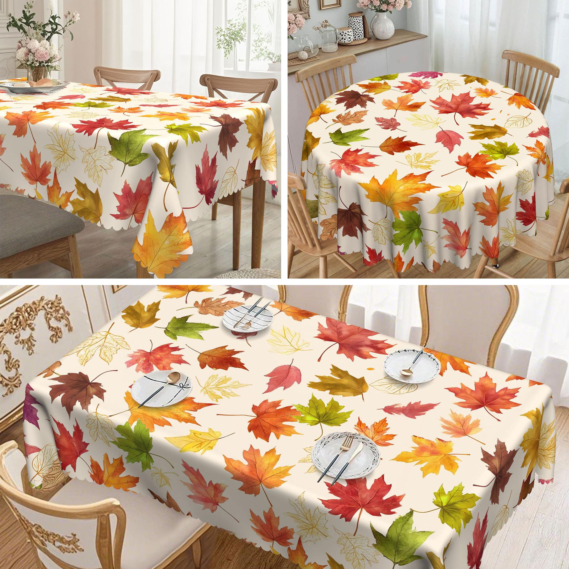 1 Rectangle Tablecloth With Colored Maple Leaf Pattern, Machine Washable - Perfect For Fall Thanksgiving round tablecloth-152x152cm