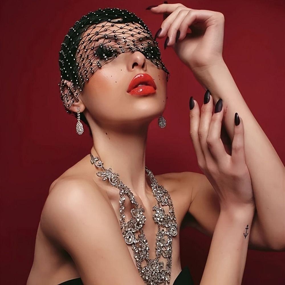 Elastischer Strass-Gesichtsschleier Ausgeschnittene Mützen Fischernetz-Kopfbedeckung Cosplay-Veranstaltungen