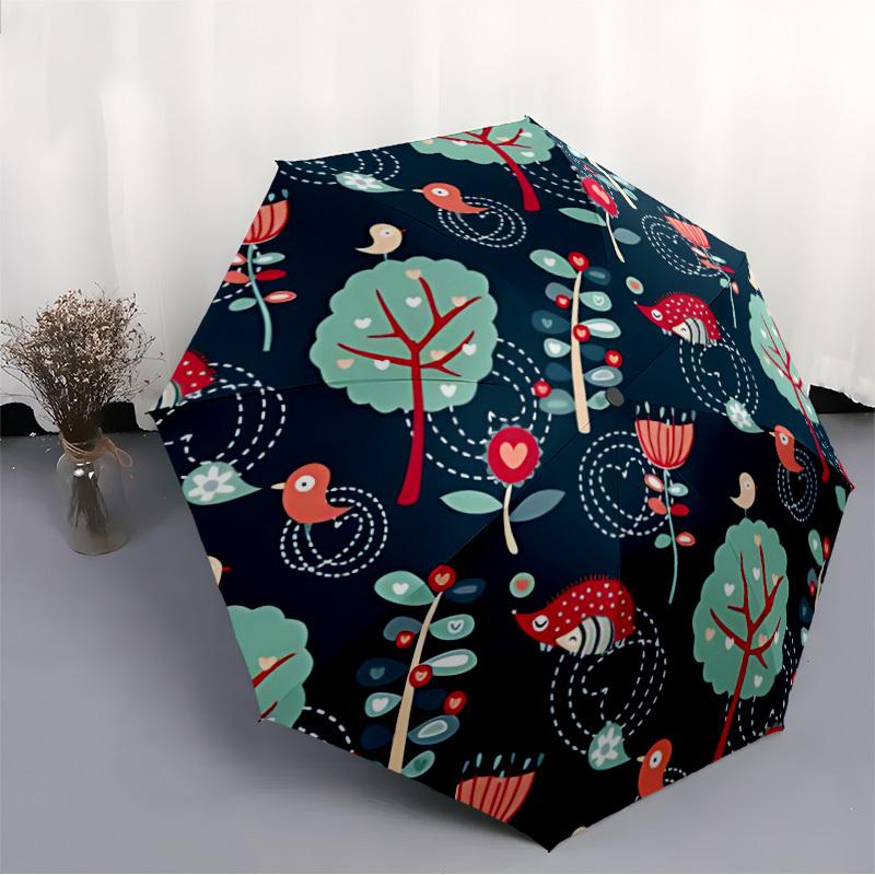 1pc Forest Flowers Fashionable Automatic Opening/Closing Folding Umbrella with 8 Bones, Windproof Portable, Daily Use172