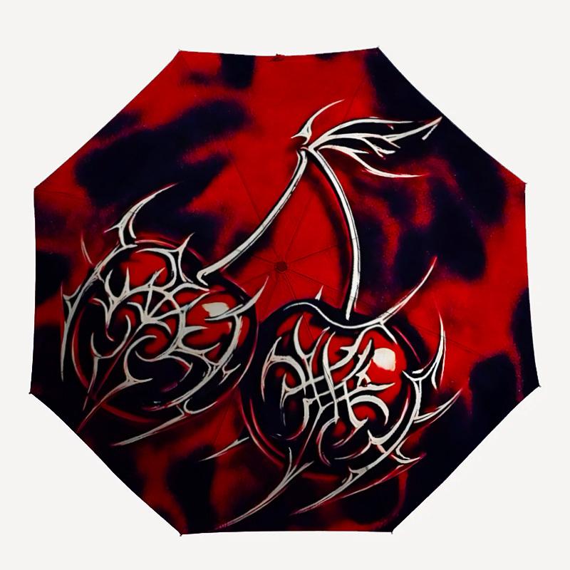 

1pc Terrifying Cherry Auto Folding Umbrella, Sturdy And Durable Automatic Folding Umbrella with 8 Ribs, Convenient for Outdoor Use084