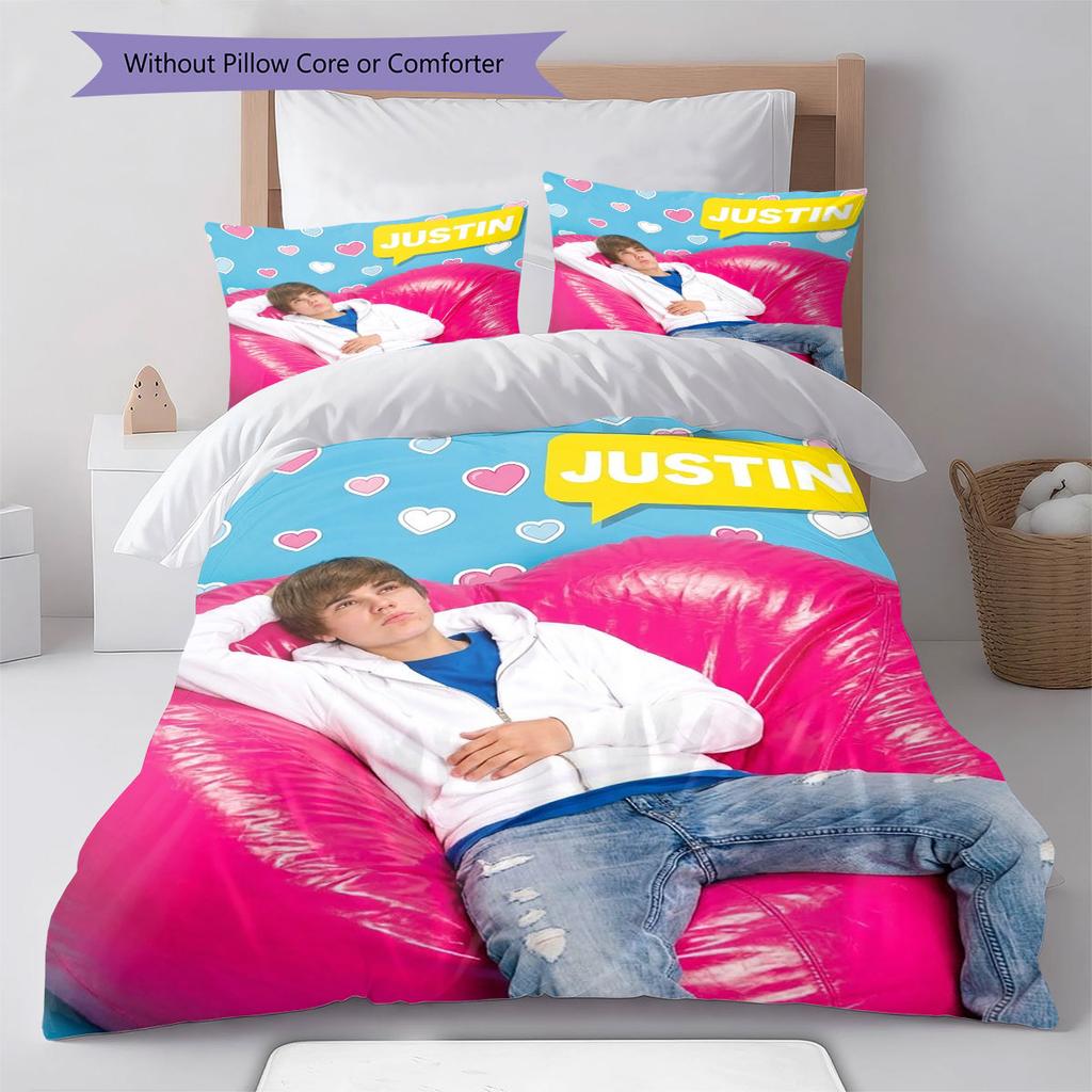 Justin Drew Bieber Pattern Bedding,Quilt Set Quilt Cover Pillowcase Home Birthday Gift(1 * duvet cover + 2 * pillowcase, without core)